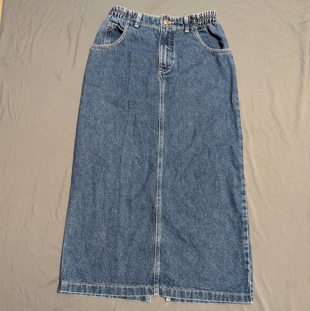 Women's Size Small Denim Maxi Skirt With Split And Stretchy Waist